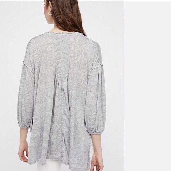 We the Free Linen Blend Boho Top Oversize XS Slouchy Keyhole V Neck Heather Knit - Picture 9 of 13